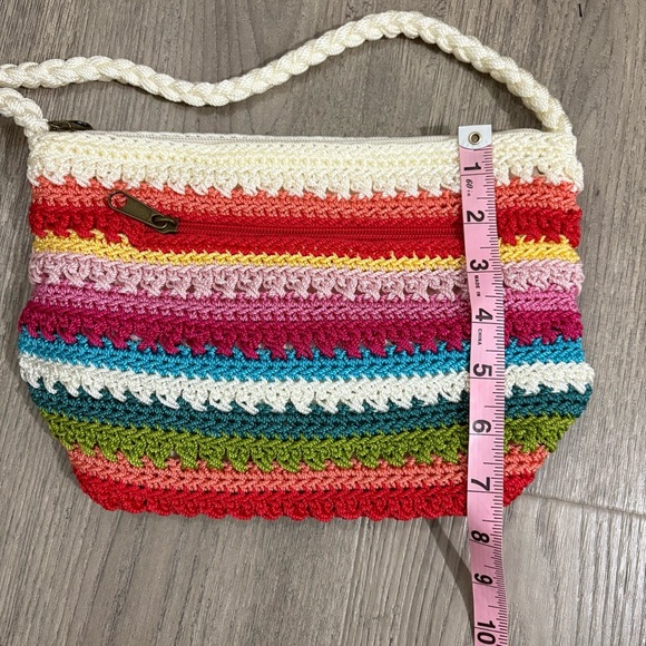 Vtg Croft & Barrow Crochet Knit Striped Shoulder Bag Multicolor Boho Nautical - Picture 4 of 8